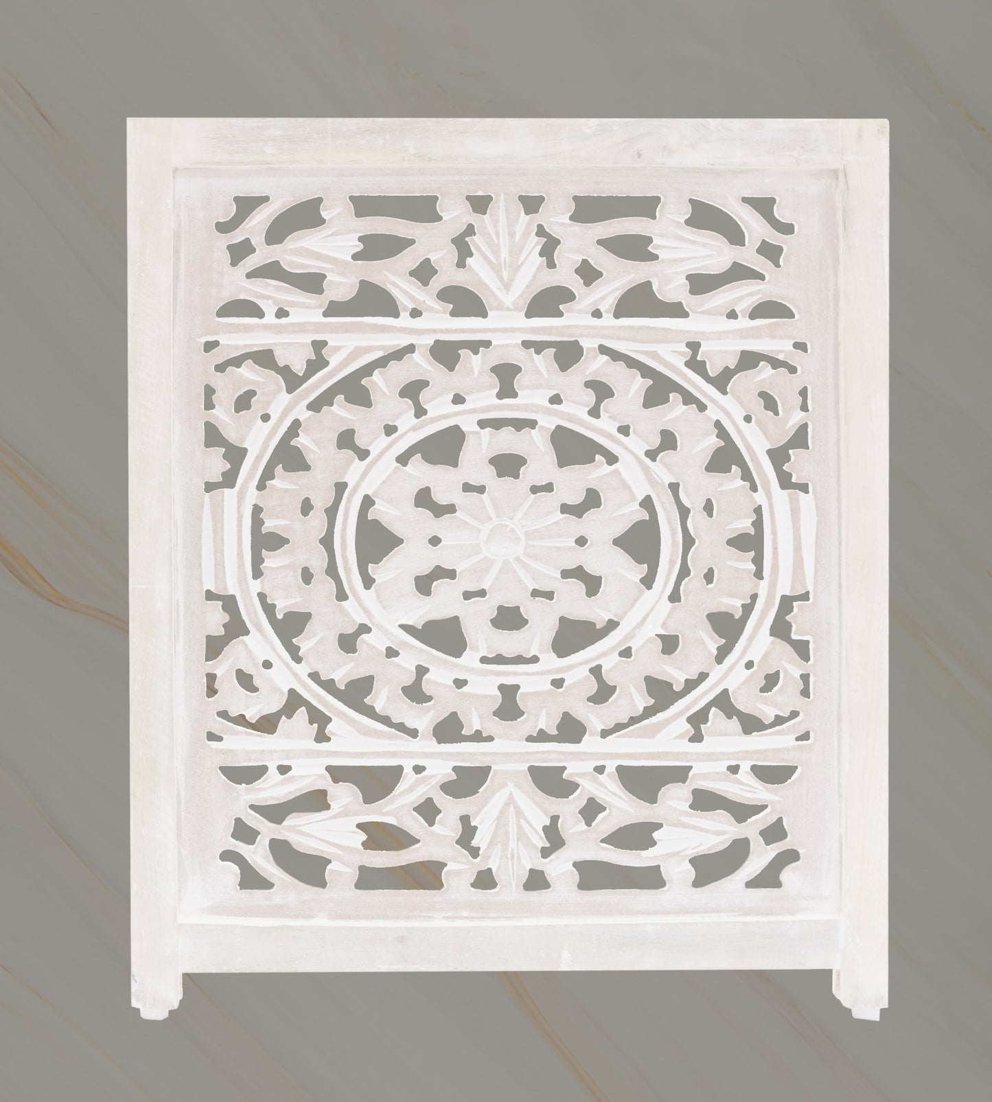 Hand-Carved Botanical Design Wooden Foldable 3 Panels Pet Gate  60" x 24"–  Freestanding, Portable, Fully Assembled-White