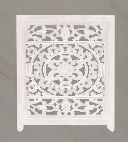 Hand-Carved Botanical Design Wooden Foldable 3 Panels Pet Gate  60" x 24"–  Freestanding, Portable, Fully Assembled-White