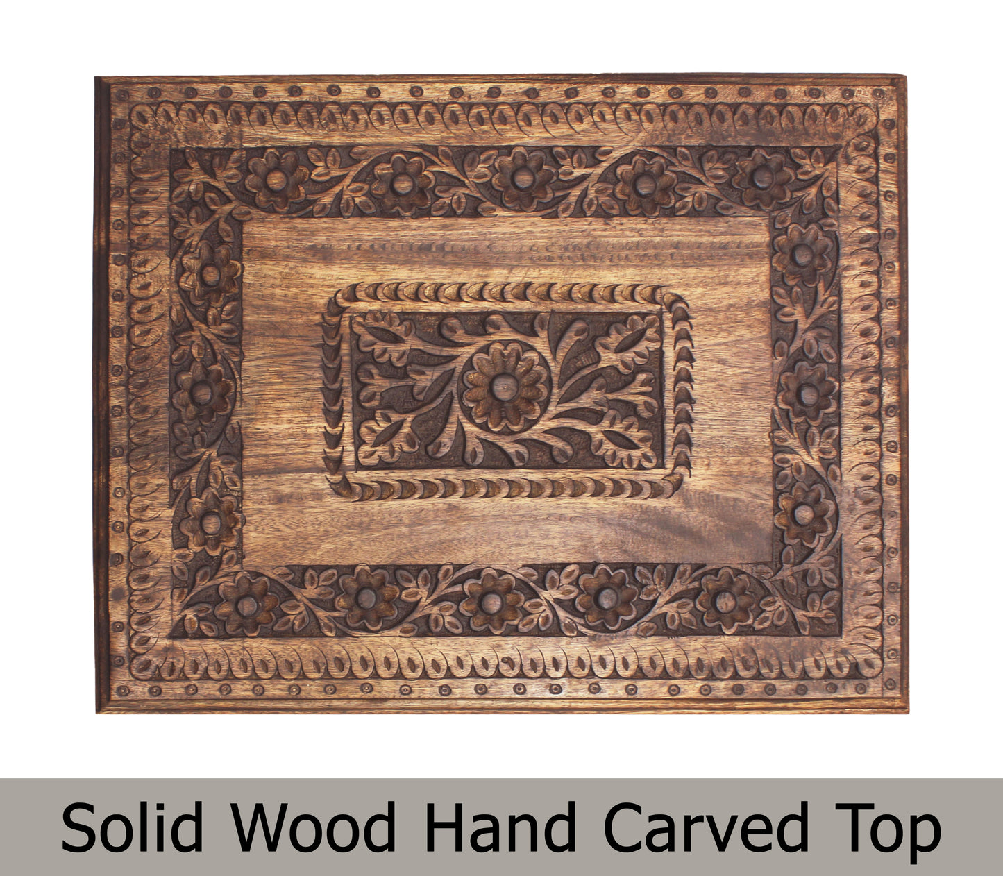 Hand Carved Vintage Wooden Accent Table with Bottom Shelf - 21” x 16” x 18” – Hallway, Entryway, or Sofa Table – Antique Brown – Easy Assembly Required