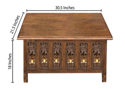 Hand-Carved Solid Wood Accent Table – Ornamental Bells Design – 30.5" × 21.5" ×18"-  Antique Brown – Easy Assembly Required