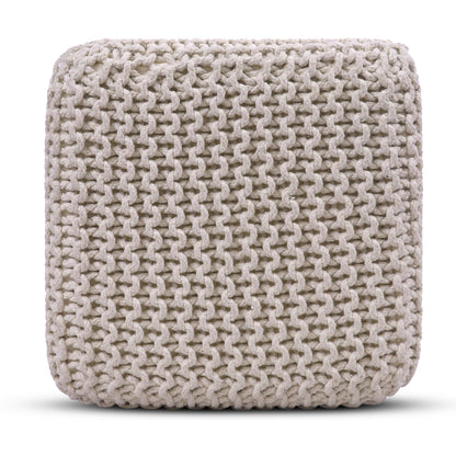 Hand Knitted Cotton Cord Cable Dori Pouf Braided Ottoman 15" x 15" Floor Pouf, Footrest Accent Seat for Living Room, Bedroom & Dorm Décor