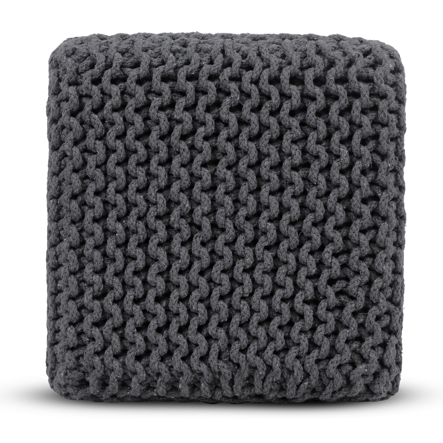 Hand Knitted Cotton Cord Cable Dori Pouf Braided Ottoman 15" x 15" Floor Pouf, Footrest Accent Seat for Living Room, Bedroom & Dorm Décor