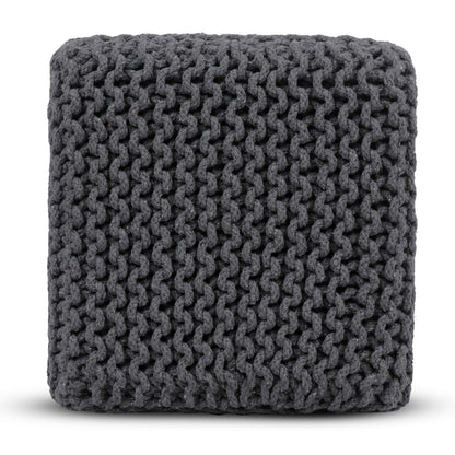 Hand Knitted Cotton Cord Cable Dori Pouf Braided Ottoman 15" x 15" Floor Pouf, Footrest Accent Seat for Living Room, Bedroom & Dorm Décor
