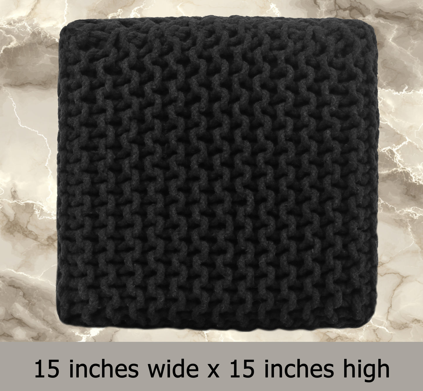 Hand Knitted Cotton Cord Cable Dori Pouf Braided Ottoman 15" x 15" Floor Pouf, Footrest Accent Seat for Living Room, Bedroom & Dorm Décor