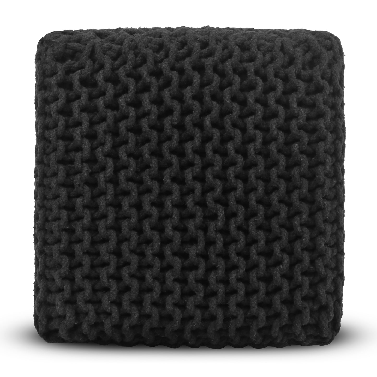 Hand Knitted Cotton Cord Cable Dori Pouf Braided Ottoman 15" x 15" Floor Pouf, Footrest Accent Seat for Living Room, Bedroom & Dorm Décor