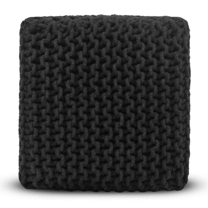 Hand Knitted Cotton Cord Cable Dori Pouf Braided Ottoman 15" x 15" Floor Pouf, Footrest Accent Seat for Living Room, Bedroom & Dorm Décor
