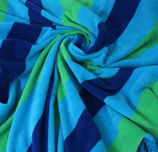 Round Beach Towel Blanket -100% Cotton 60 Inch Plush soft Jacquard  Cabana Stripe CircularVelour  Beach Blanket Throw with Fringe - Blue Stripe