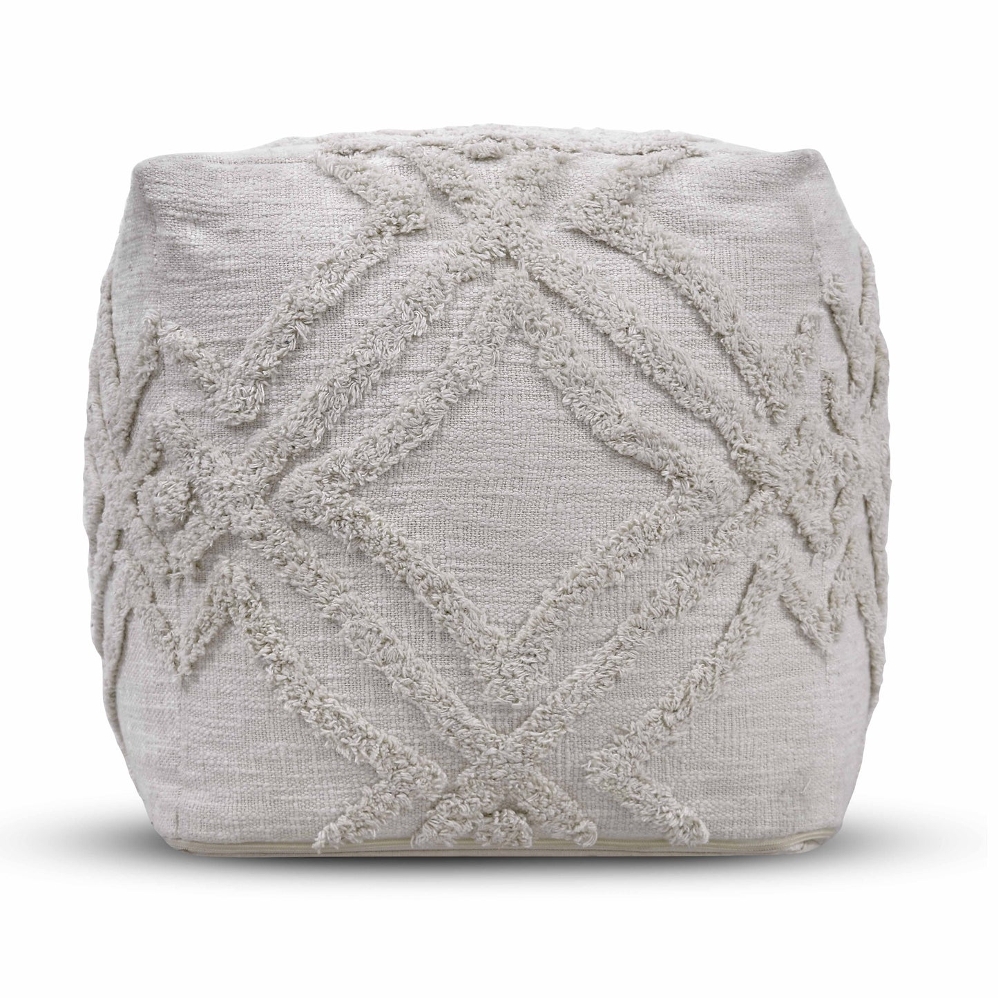 Hand Tufted Pouf Ottoman Seat - Pre-Filled Comfort, Classic Contemporary Home Office Accent Furniture, 16" x 16" Square - Ivory