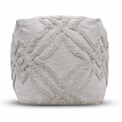 Hand Tufted Pouf Ottoman Seat - Pre-Filled Comfort, Classic Contemporary Home Office Accent Furniture, 16" x 16" Square - Ivory