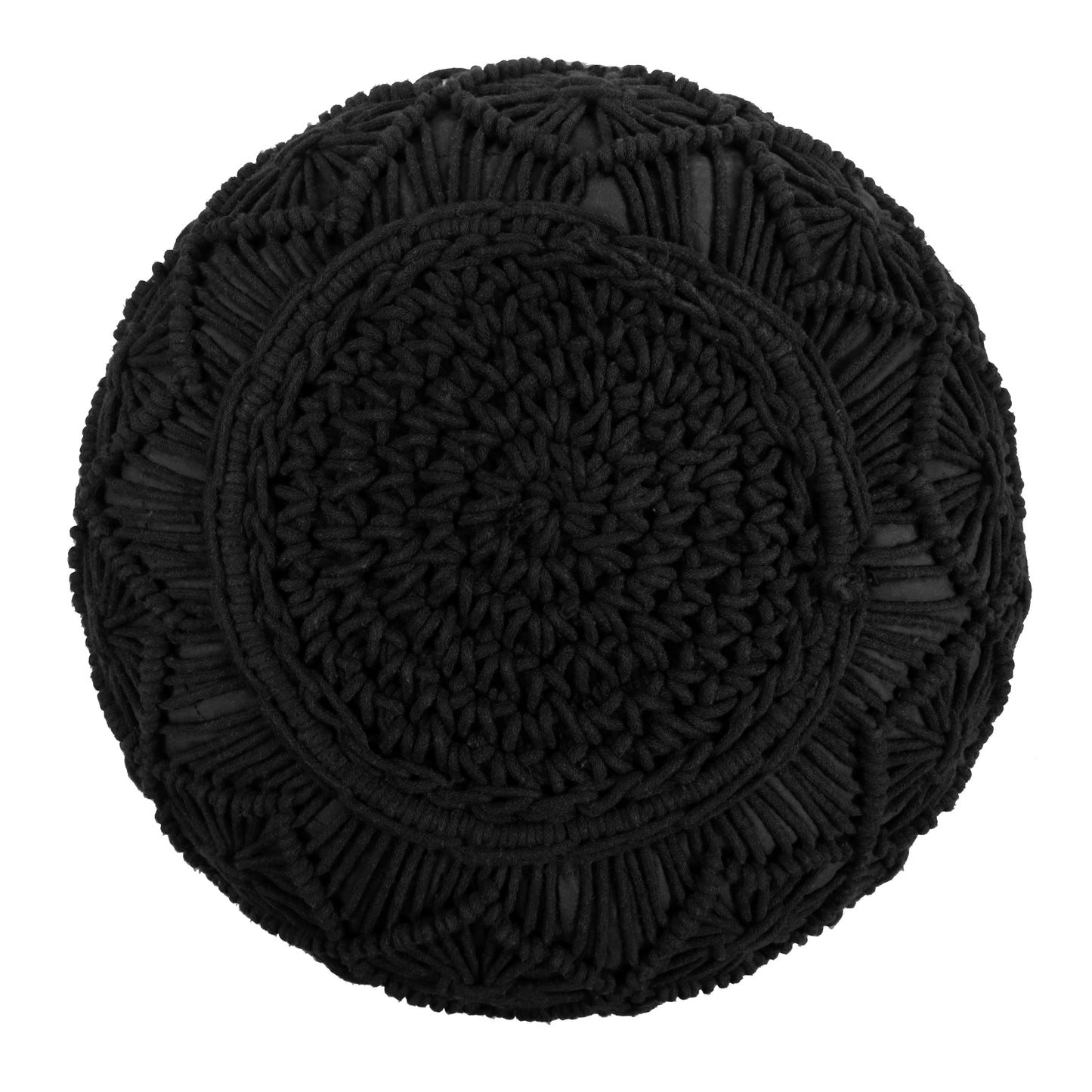 Macrame Braided Pouf Ottoman 20" x 14" Hand knitted Cotton Cord Round Dori Pouf, Prefilled Footrest Bean Bag, Boho Moroccan Accent Seating for Living Room, Bedroom & Dorms