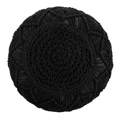 Macrame Braided Pouf Ottoman 20" x 14" Hand knitted Cotton Cord Round Dori Pouf, Prefilled Footrest Bean Bag, Boho Moroccan Accent Seating for Living Room, Bedroom & Dorms