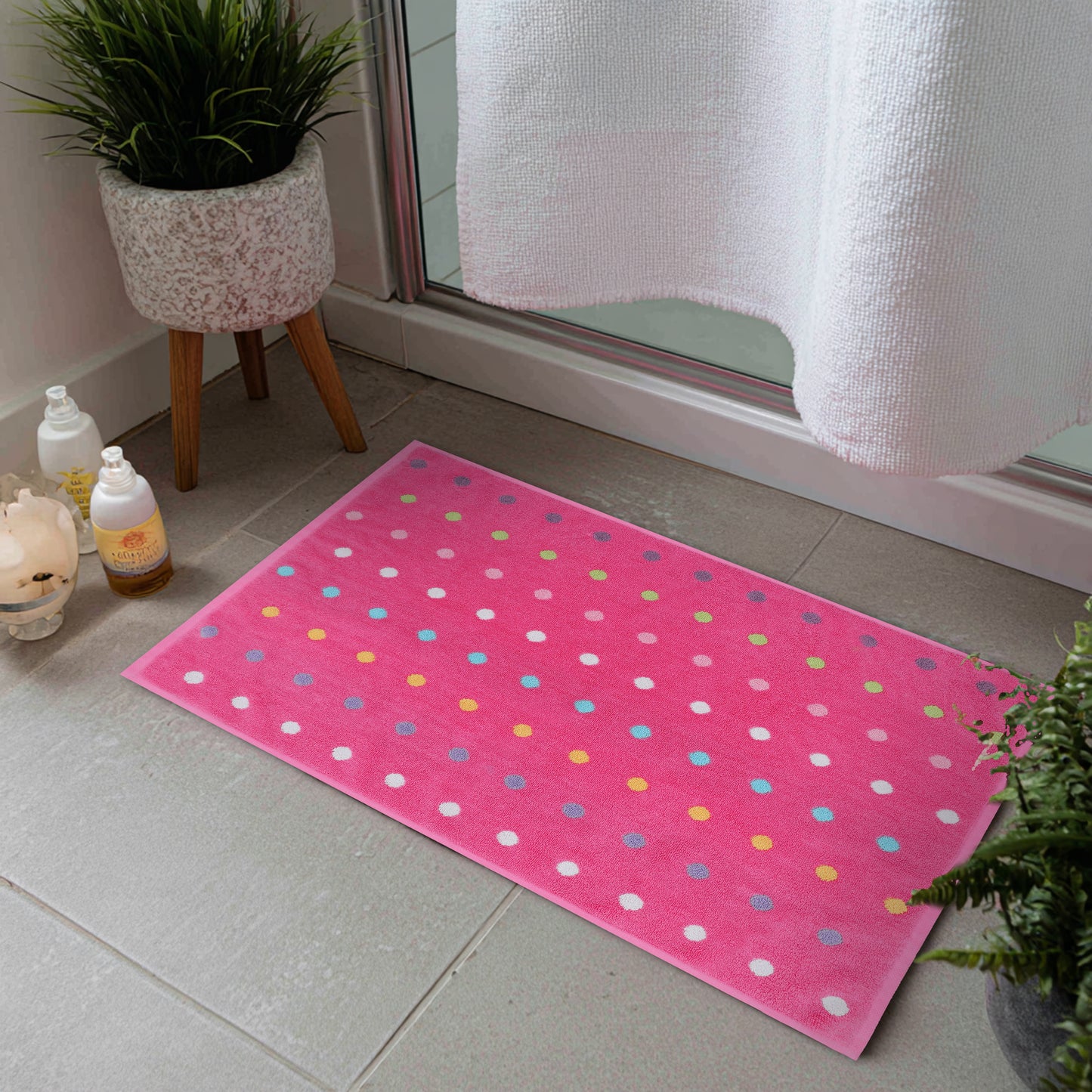 Kids Bathmat -21 x 34 inches - Reversible 100% Cotton Shower Mat - Soft Absorbent 1100 GSM - Quick dry, Step Out Tub Terry Cotton Floor Towel - Pink Multi
