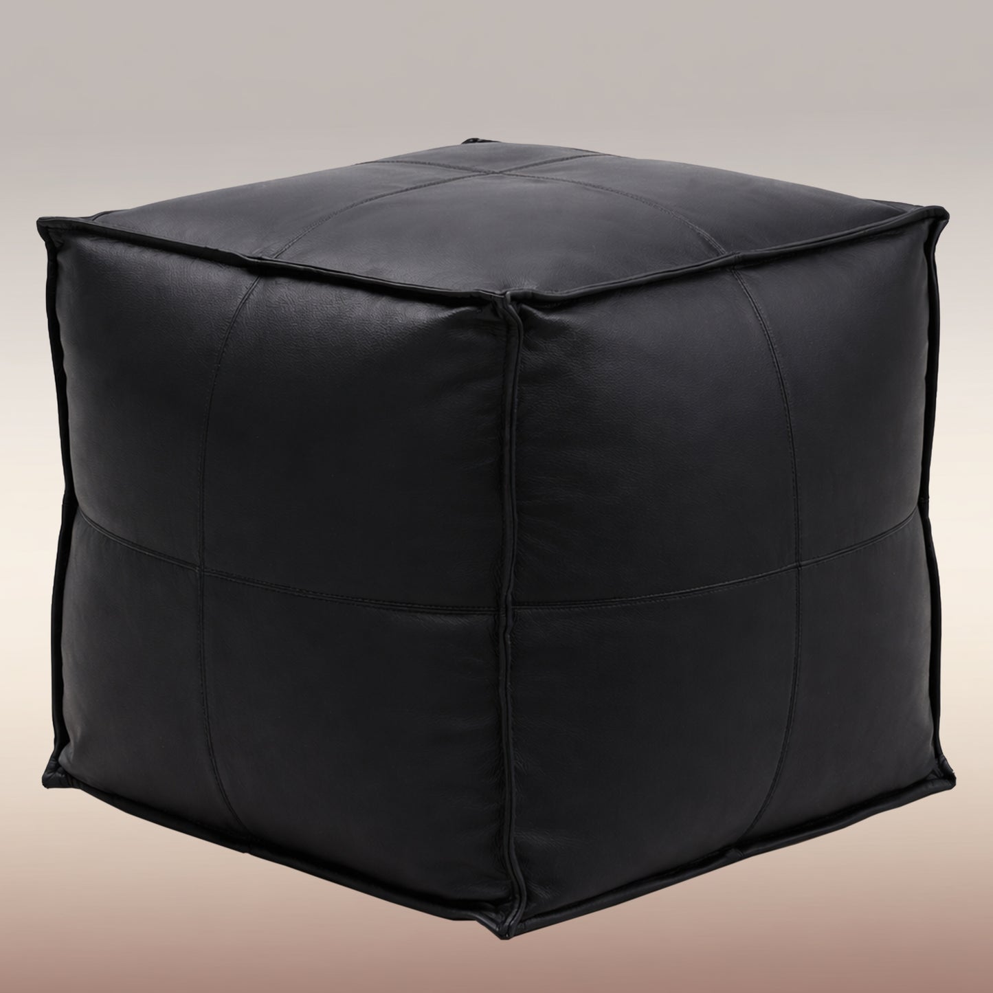 Genuine Leather Pouf Ottoman Seat – Handmade Moroccan Footrest, Pre-Filled Comfort, Classic Contemporary Home Office Accent Furniture, 17" x 17" Square