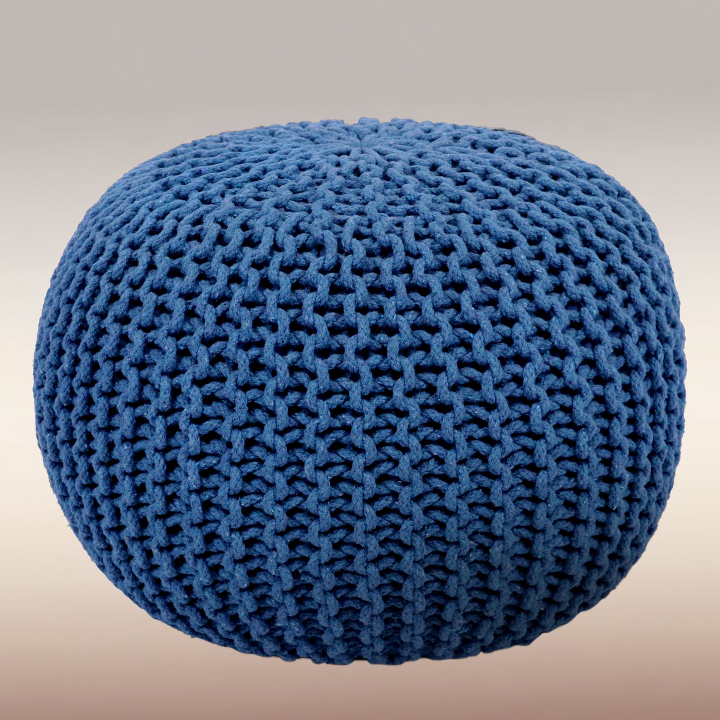 Hand Knitted Cotton Braid Pouf Ottoman Foot Stool - 20" x 14" - Accent Floor Seating for Living Room, Kids Room & Nursery