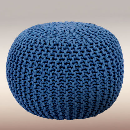 Hand Knitted Cotton Braid Pouf Ottoman Foot Stool - 20" x 14" - Accent Floor Seating for Living Room, Kids Room & Nursery